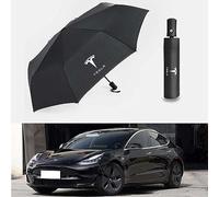 WOAFEY Parapluie de Voiture Pliable Entièrement Automatique, pour Tesla Model 3 S X Y avec Triple Logo, Accessoires Décoratifs Imperméables et Coupe-Vent