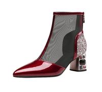 Woaikeyu Bottes Courtes Femmes Mesh Chaussures Tête Pointu Décontractées à Talons Hauts Pour Femmes Mocassins Confortables à Enfiler Bottes Hautes Pour Femmes (Wine, 35)