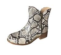 Woaikeyu Bottines Femme automne hiver Bottes Courtes imprimé serpent léopard talon bas Cuir fermeture éclair bout rond confortable Boots Beige 39
