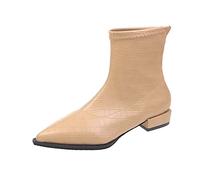 Woaikeyu Bottines Femme Bottes Courtes Mode automne hiver femmes Boots talon bas bout pointu cuir texturé fermeture éclair confortable beige 38