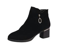 Woaikeyu Bottines Femme Mode Bottes Courtes Strass Talons CarréS Zippé Comfortable Chaussons Courts Bout Rond Boots Femme Automne Et Hiver Casual (Black, 37)