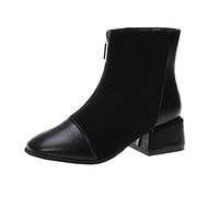 Woaikeyu Bottines Femme Patchwork Booties Zippé Avant Talon Bloc Mode Elegant Court Bottes Carré Bout noir 38