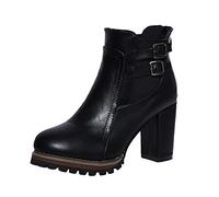 Woaikeyu Bottines Femme Talon Épais Haute Cuir Mode Bottes Tendances Fermeture Éclair Boots Confortable Chaussures noir 38