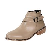 Woaikeyu Bottines Femme Vintage Cuir Boots Mode Boucle Zippé Talon Carre Bottes Courtes kaki 40