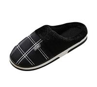 Woaikeyu Chaussons Hommes pantoufles Maison Hiver Chaud coton diapositives bois de noël imprimer pantoufles thermiques décontracté maison (Black, 44-45)