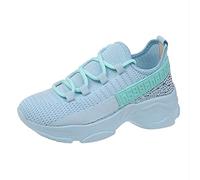 Woaikeyu Compensé Baskets Femme Plateforme Chaussures de Course Strass Respirant Chaussures de Sport Legere Outdoor Fitness Sneakers Bleu 40