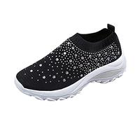 Woaikeyu Compensé Strass Baskets Femme sans Lacets Chaussures de Course Casual Chaussures de Sport Plateforme Respirant Tendances Sneakers Noir 38