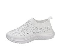 Woaikeyu Compensé Strass Baskets Femme sans Lacets Chaussures de Course Casual Chaussures de Sport Plateforme Respirant Tendances Sneakers (Z1-White, 39)