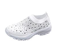 Woaikeyu Compensé Strass Baskets Femme sans Lacets Chaussures de Course Casual Chaussures de Sport Plateforme Respirant Tendances Sneakers Blanc 42
