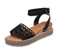 Woaikeyu Creux Sandales Femmes Été Mode Espadrille Compensé Chaussures Bride Cheville Confortable Bout Ouvert Sandales noir 39