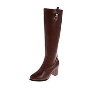 Woaikeyu Cuir Hautes Bottes pour Femme Mid Calf Boots Femme Mode Elegant Genou Haut Bottes Boucle Talon Bloc marron 41