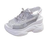 Woaikeyu Femmes Baskets Sandales de sport à lacets en tissu pour femmes Été Compensées Plateforme Bout Ouvert (Grey, 37)