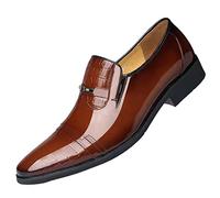Woaikeyu Homme Chaussures en Cuir laqué supérieur Britannique épissage Affaires décontracté Chaussures en Cuir pour Hommes (Brown, 42)