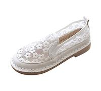 Woaikeyu Plates Baskets Femme Respirant Chaussures Dentelle Mesh Fleurs Casual Chaussures de Sport Outdoor Confortables Tendances Sneakers Blanc 39