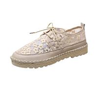 Woaikeyu Plates Baskets Femme Respirant Chaussures Dentelle Mesh Fleurs Casual Chaussures de Sport Outdoor Confortables Tendances Sneakers Beige 39