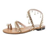 Woaikeyu Sandales Femme Chaussures Sandales de plage pour femmes Slip on décontractées Bout Ouvert chaussures plates sandales rétro sandales plates boho (Beige, 40)