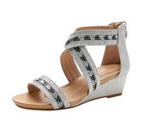 Woaikeyu Sandales Femme Compensé Bout Ouvert Rétro Style Ethnique Fermeture Éclair Sandales Romaines Été Mode Confortable Décontractées Extérieur 39