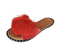 Woaikeyu Sandales Femme Mesdames mode été bohème fling décoration bout ouvert sandales à fond plat (Red, 42)
