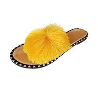 Woaikeyu Sandales Femme Mesdames mode été bohème fling décoration bout ouvert sandales à fond plat (Yellow, 42)