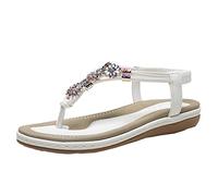 Woaikeyu Sandales Femme Plates Strass Rétro Mode Boho Tongs Plage Sandales Casual Extérieur Été Bout Ouvert Confortable élastique Slip on Sandales 38