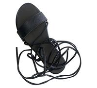 Woaikeyu Sandales Femmes Bout Ouvert Plates mode été bride cheville Lacets sandales plates Chaussons Femme Comfortable Casual (Black, 38)