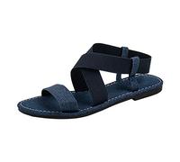 Woaikeyu Sandales Femmes été bande élastique solide décontracté Bout Ouvert Denim plat fond souple chaussures respirantes sandales Pantoufles Pour Femmes (Blue, 41)