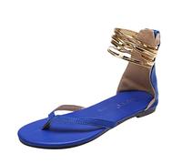 Woaikeyu Sandales Femmes Mode éTé Tongs Plat Style Romain Cheville Anneau LéGer DéContracté Sandales d'outdoor (Blue, 38)