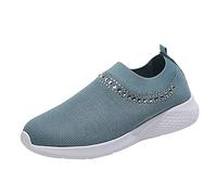 Woaikeyu Strass Baskets Femme Slip on Respirant Chaussures de Course Confortable Mesh Chaussures de Sport Legeres Tendances Sneakers Bleu 38