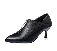 Woaikeyu Talon Aiguille Bottines Femme Zippé Asakuchi Booties Mode Strass Casual Court Bottes Cuir noir 38
