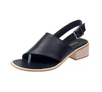 Woaikeyu Talon Carre Sandales Femmes Été Cuir Confortable Boucle Chaussures Simple Thong Sandales noir 40