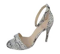 Woaikeyu Talon Haute Aiguilles Sandale Femme Été Chaussures Bride Cheville Boucle Mode Texture Serpent Sandales blanc 40