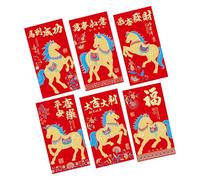 Woalopted Année du Cheval 2026 - Lot de 6 enveloppes rouges portables - Décoration de dessin animé - Enveloppes d'argent rouges chinoises - Pour enfants, femmes, filles, adolescents, fils, filles et
