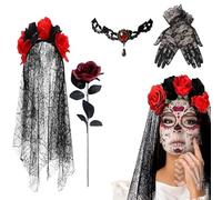 Woalopted Costume de jour des morts pour adultes | Maquillage et déguisement, voile en dentelle, pour femmes, adultes, filles, Halloween, cosplay, fête, spectacle sur scène