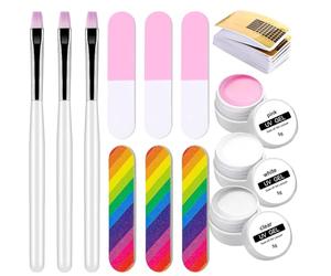 Woalopted Kit de gel à ongles - 3 couleurs - Manucure - Construire les ongles avec conseils de formes et de gel, pour débutants, femmes, mères, professionnels, salon à domicile, studio et port