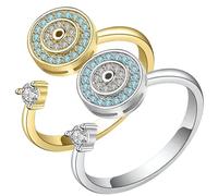 Woalopted Lot De 2 Bague Anti Stress Femme, Bague Fidget Pour Femmes, Bagues Anti Anxiété Pour Femme, Anneaux Sensoriels Réglables Fidget, Bagues Œil Bleu Maléfique