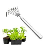 Woalopted Râteau de jardin pour pelouse - Manche long ergonomique en acier inoxydable - Râteau en métal robuste et cultivateur manuel - Pour desserrer et creuser le sol ainsi que pour enlever les