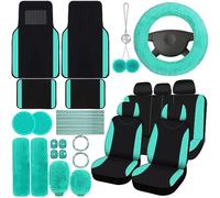 Woanger Ensemble Complet de Housses de siège de Voiture pour Femme - avec Housse de Volant Moelleuse et arrière - Ceinture - Tapis de Sol Automobile - Bande décorative Universelle - Vert Menthe