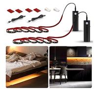 WOBANE Ruban LED avec détecteur de mouvement - 2 x 2 m - Rechargeable - Éclairage de penderie - Blanc chaud - Capteur LED - Pour armoire, lit, escalier - 2700 K - Noir