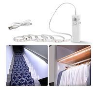 WOBANE Ruban LED avec détecteur de mouvement - Éclairage de penderie rechargeable - 2 m - Pour armoire, escalier, lit - 6000 K - Blanc - 1 pack