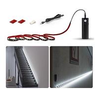 WOBANE Ruban LED avec détecteur de mouvement, éclairage de placard rechargeable, 2m de lumière LED à capteur pour placard, escalier, lit, 6000K, 1 pack, Noir