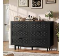 WOBOPCG Commode 6 Tiroirs,Armoire à Tiroirs en Bois Meuble à Tiroirs Rangement Buffet Bas Meuble à Tiroirs Rotin Commode Chambre Table de Chevet Buffe (Noir, 6 tiroirs)