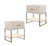 WOBOPCG Lot de 2 tables de chevet avec 1 tiroir - Table de chevet avec pieds en métal - Table de chevet moderne - Table d'appoint avec pieds - Pour chambre à coucher, salon - Beige + velours