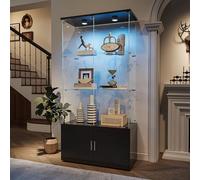 WOBOPCG Vitrine en verre, Vitrine debout avec LED, 3 couches de verre et tiroir en bois, Vitrine en verre, meuble de vitrine 4 portes et serrure, Vitrine en verre, meuble de vitrine pour
