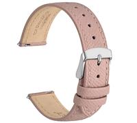 WOCCI 15mm Grace Bracelet de Montre pour Femme, Cuir de Grain Supérieur, Libération Rapide, Boucle Argentée (Rose Retro)