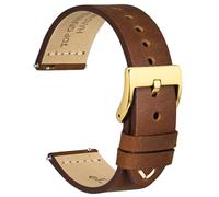 WOCCI 17mm Démodé Bracelet Montre pour Homme, Cuir de Selle, Boucle Dorée (Brun Caramel)