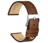 WOCCI 18mm Démodé Bracelet Montre pour Homme, Cuir de Selle, Boucle Argentée (Brun Caramel)
