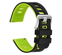 WOCCI 20mm Bicolore Bracelet Montre, Caoutchouc Silicone, Libération Rapide, Bande de Remplacement pour Hommes et Femmes, Boucle Argent (Noir-Vert Printemps)