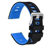 WOCCI 22mm Bicolore Bracelet Montre, Caoutchouc Silicone, Libération Rapide, Bande de Remplacement pour Hommes et Femmes, Boucle Argent (Noir-Bleu)