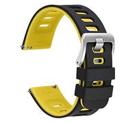 WOCCI 22mm Bicolore Bracelet Montre, Caoutchouc Silicone, Libération Rapide, Bande de Remplacement pour Hommes et Femmes, Boucle Argent (Noir-Jaune)
