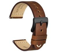 WOCCI 26mm Démodé Bracelet Montre pour Homme, Cuir de Selle, Boucle Noire (Brun Caramel)
